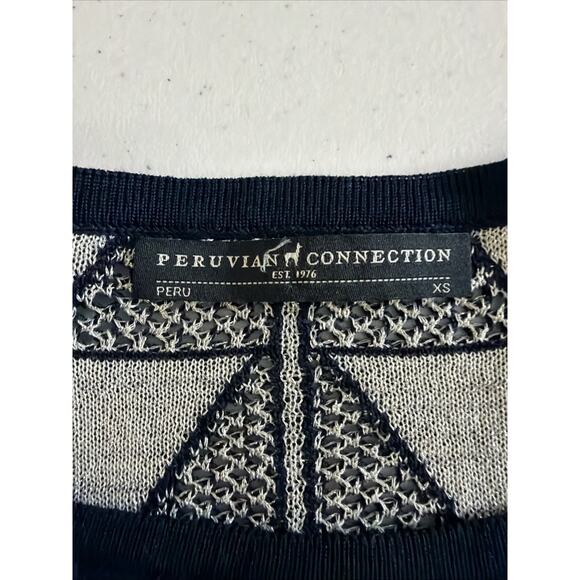 Peruvian Connection women's XS Cotton Tunic silver Blue White Aztec bohemian - Picture 8 of 12